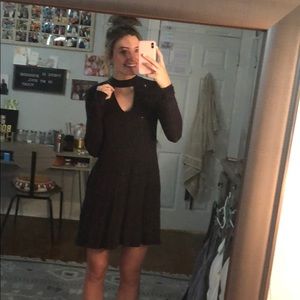 Black open neck long sleeve swing dress